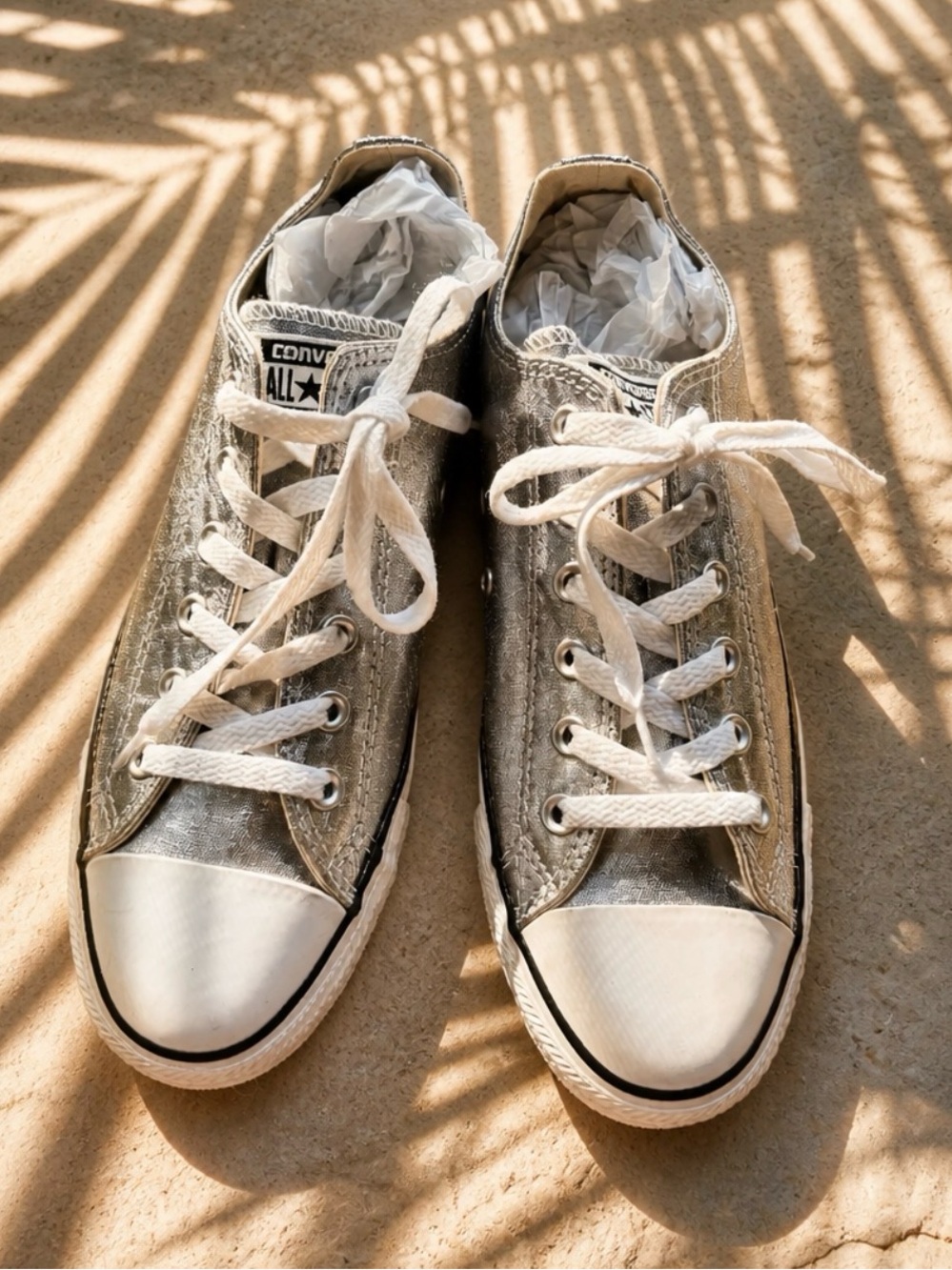 Converse Women's Metallic Silver Low Top Sneakers